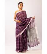 Purple Bengal Linen Handloom with sequence saree with blouse