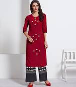 Maroon Embroidered Cotton Ethnic Kurtis