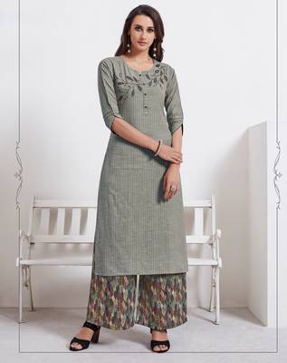 Grey Embroidered Cotton Ethnic Kurtis 1