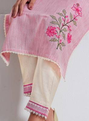 Light-Pink Embroidered Cotton Ethnic-Kurtis 2
