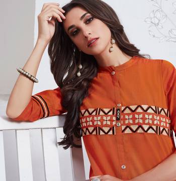 Orange Embroidered Cotton Ethnic-Kurtis 3