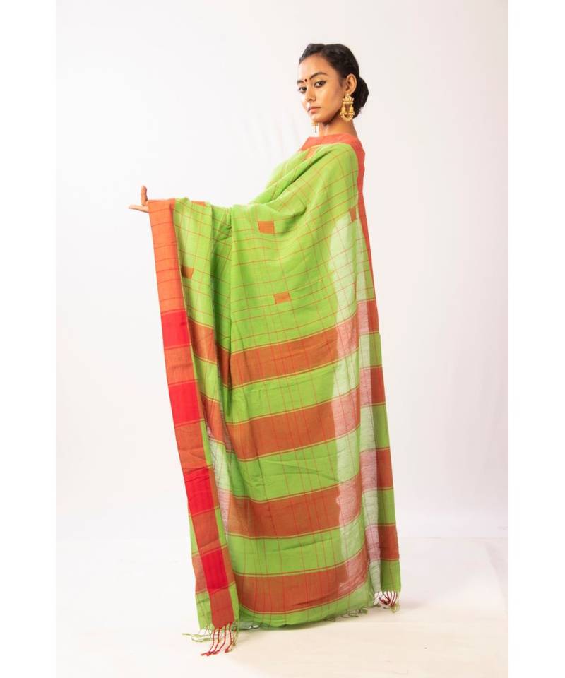 Green Bengal Cotton Jamdaani saree with blouse