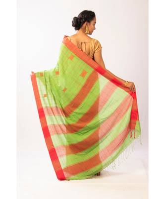 Green Bengal Cotton Jamdaani saree with blouse 3