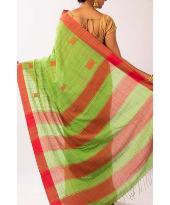 Green Bengal Cotton Jamdaani saree with blouse 4