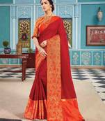 Red woven art silk saree with blouse