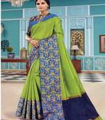 Parrot green woven art silk saree with blouse