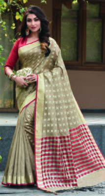 Beige woven art silk saree with blouse 1