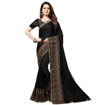 Black embroidered silk blend saree with blouse 1