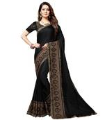 Black embroidered silk blend saree with blouse