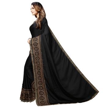 Black embroidered silk blend saree with blouse 2