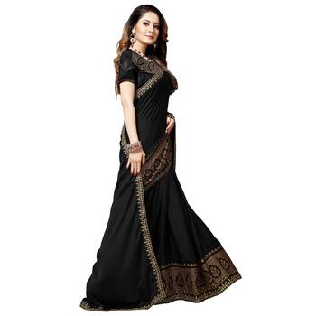 Black embroidered silk blend saree with blouse 3