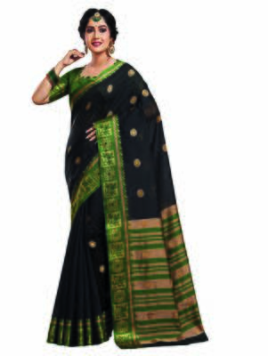 Black woven art silk saree with blouse 1
