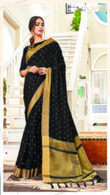 Black woven art silk saree with blouse 1