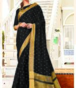 Black woven art silk saree with blouse