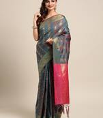 Blue woven kanchipuram silk saree with blouse