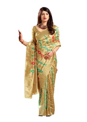 Cream woven art silk saree with blouse 1
