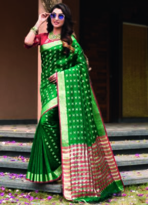 Dark green woven art silk saree with blouse 1