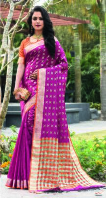 Dark pink woven art silk saree with blouse 1