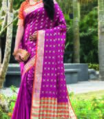 Dark pink woven art silk saree with blouse