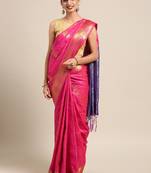 Dark pink woven kanchipuram silk saree with blouse