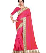 Dark pink embroidered art silk saree with blouse