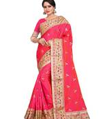 Dark pink embroidered art silk saree with blouse