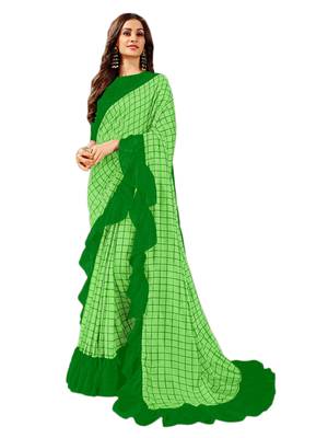 Green printed art silk saree with blouse 1