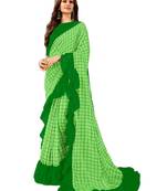 Green printed art silk saree with blouse
