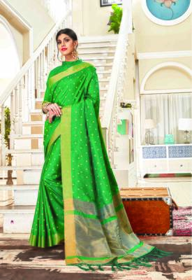 Green woven art silk saree with blouse 1