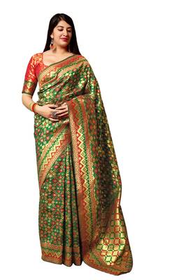 Green woven art silk saree with blouse 1