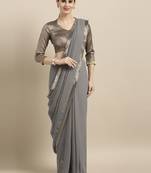 Grey embroidered georgette saree with blouse