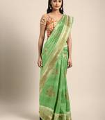 Light green woven art silk saree with blouse