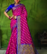 Magenta woven art silk saree with blouse