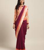 Magenta woven art silk saree with blouse