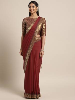 Maroon woven georgette saree with blouse 1