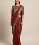 Maroon woven georgette saree with blouse