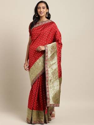 Maroon embroidered art silk saree with blouse 1