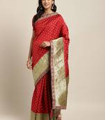 Maroon embroidered art silk saree with blouse
