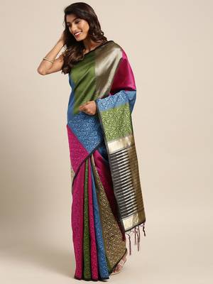 Multicolor woven art silk saree with blouse 1