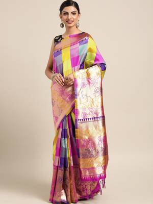 Multicolor woven art silk saree with blouse 1