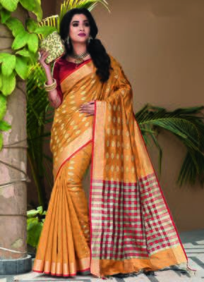 Mustard woven art silk saree with blouse 1