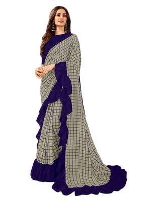 Navy blue printed art silk saree with blouse 1