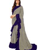 Navy blue printed art silk saree with blouse