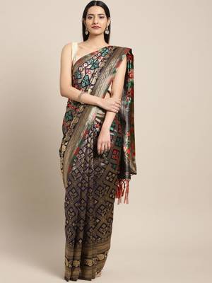 Navy blue woven art silk saree with blouse 1