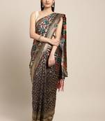 Navy blue woven art silk saree with blouse