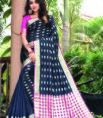 Navy blue woven art silk saree with blouse