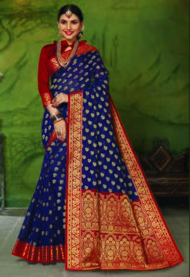 Navy blue woven art silk saree with blouse 1