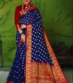 Navy blue woven art silk saree with blouse