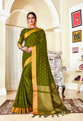 Olive woven art silk saree with blouse 1