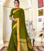 Olive woven art silk saree with blouse